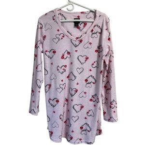 Laura Ashley Pink and Red Heart Nightgown Long Sleeve Plush Cozy
